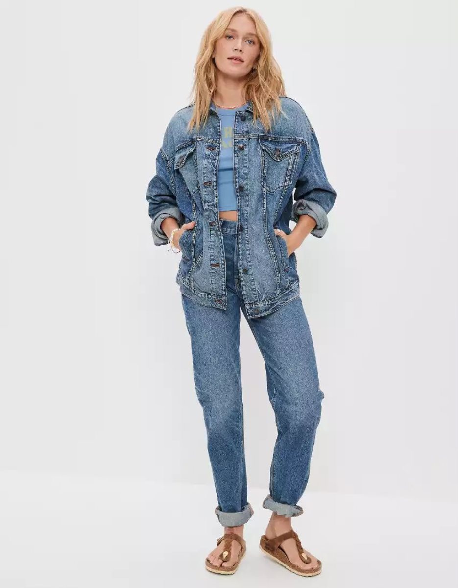 Vestes American Eagle AE '90s Boyfriend Medium Wash Denim Lavage Femme | QYH-21516562